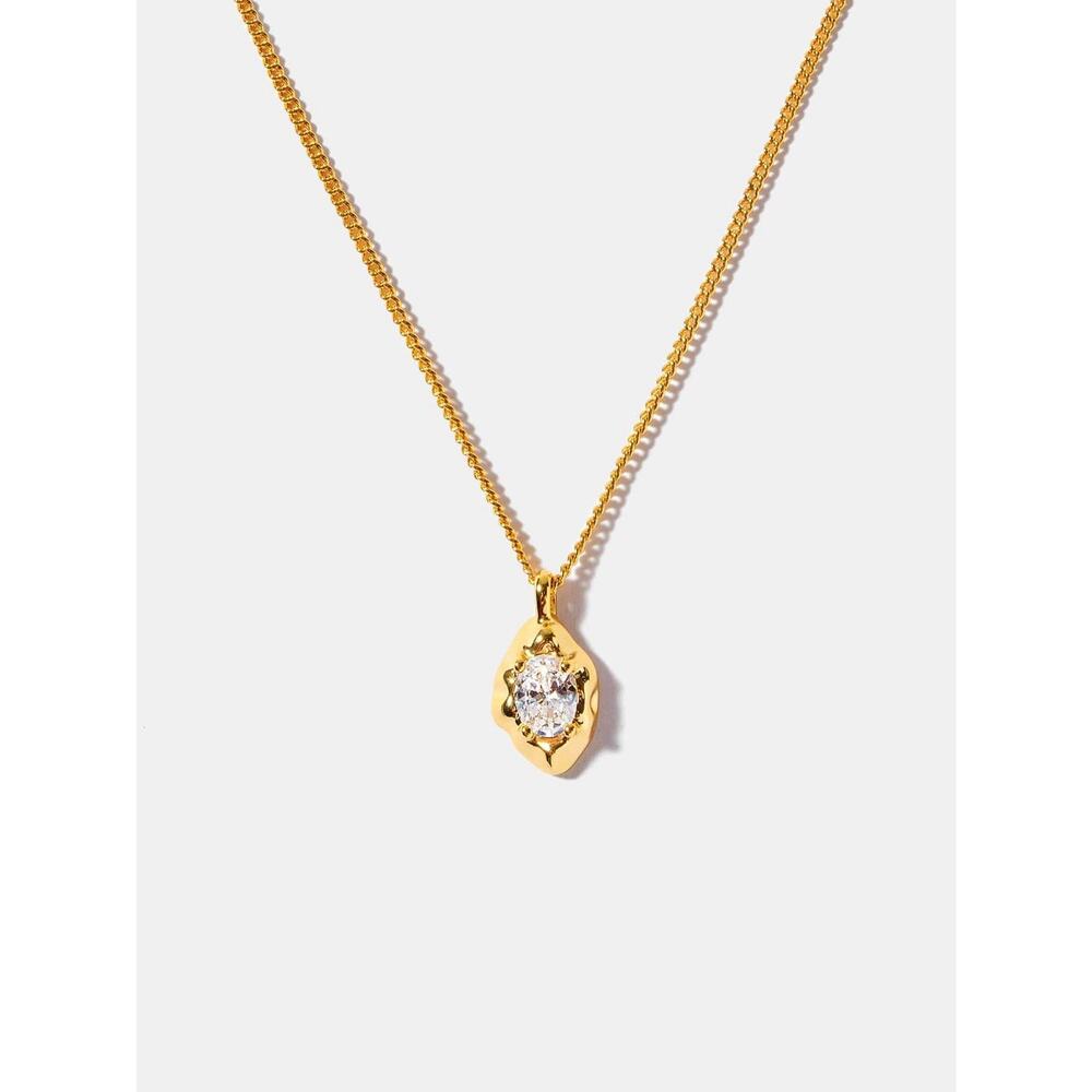 Molten Gold CZ Solitaire Solanales Pendant Necklace Crystal CZ Boho Sculptural - Picture 3 of 9